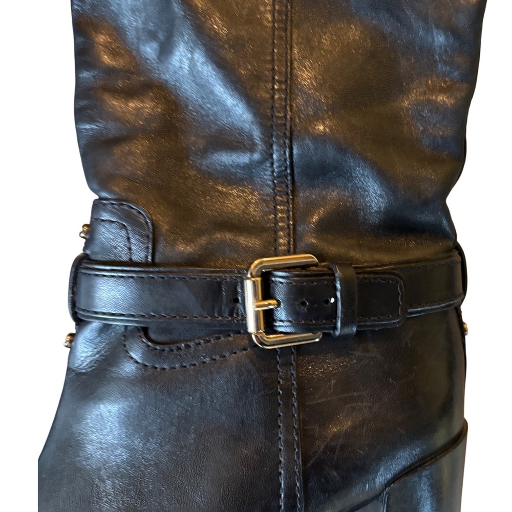Tory Burch Black Leather Knee High Boots Side Zip Buckle Detail Size 8.5M - Picture 4 of 10